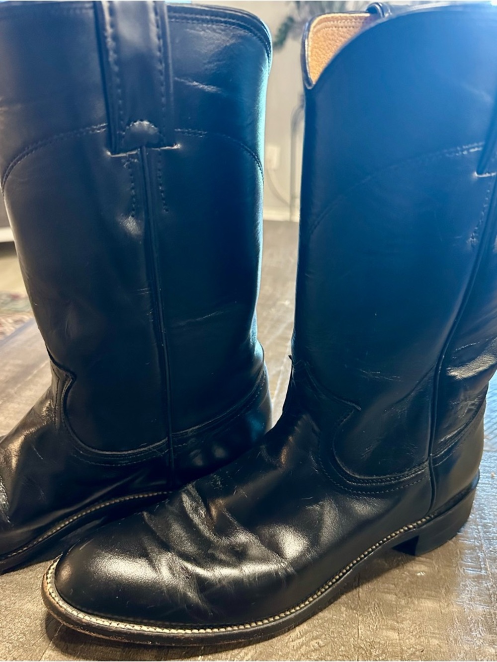 70s Women’s Justin Black Leather Cowboy Boots